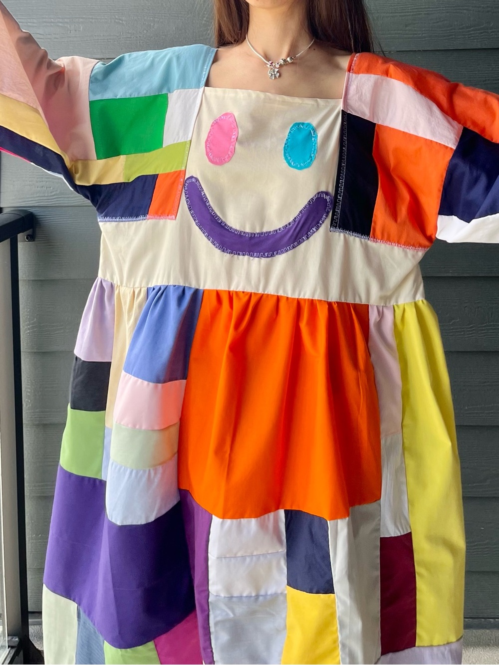 HAPPY FACE SAD FACE | Handmade Quilt  Patchwork Moody Dress SKU 07087 Vibrant
